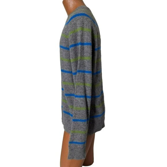 J Crew Mens Wool Sweater Grey Multi Stripe Crew Neck Size Large Preppy Casual - Picture 2 of 6